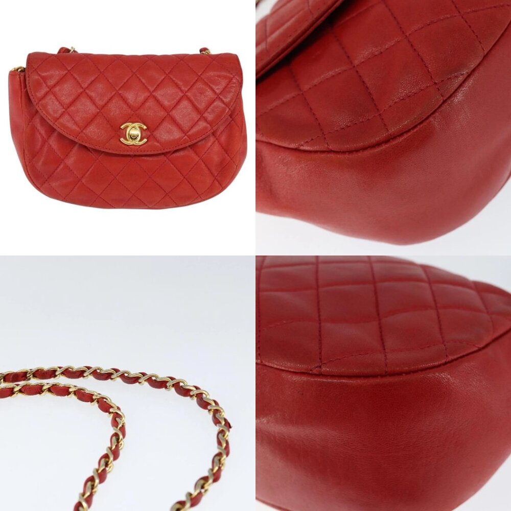 CHANEL Matelasse Chain Shoulder Bag Lamb Skin Red Gold CC Auth 149223 - Picture 14 of 15